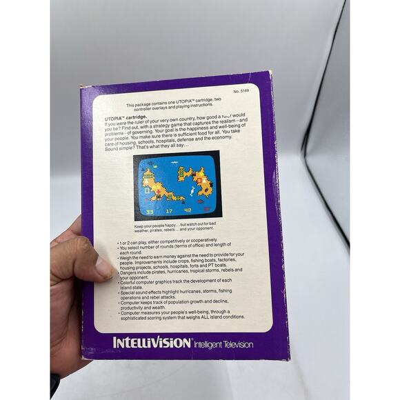 Utopia (Intellivision, 1981) Cart & Box Complete With Overlays - Picture 6 of 10